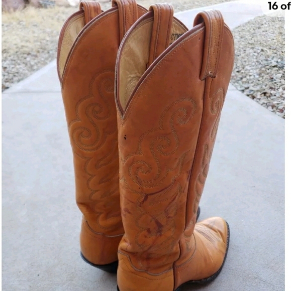 Vintage Tony Lama Black Label Marbled Butterscotch Leather Western Boots 7.5 D. - Picture 10 of 10